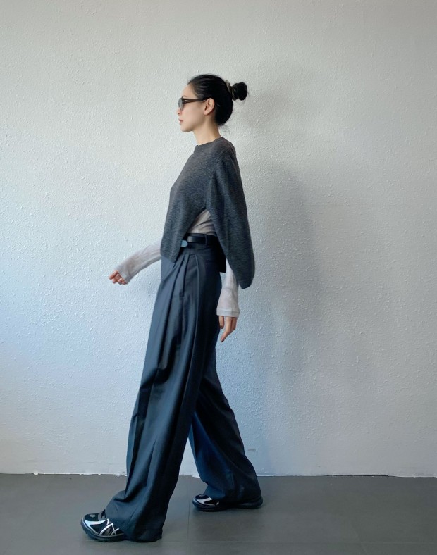 Grey Side Pleated Slack #250337